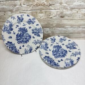 Churchill Dinner Plates Toile Blue Jardin Set Of 4 Made In England 10”New